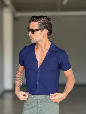 POLO CARDIGAN BLU COLLO AMERICANO 00125