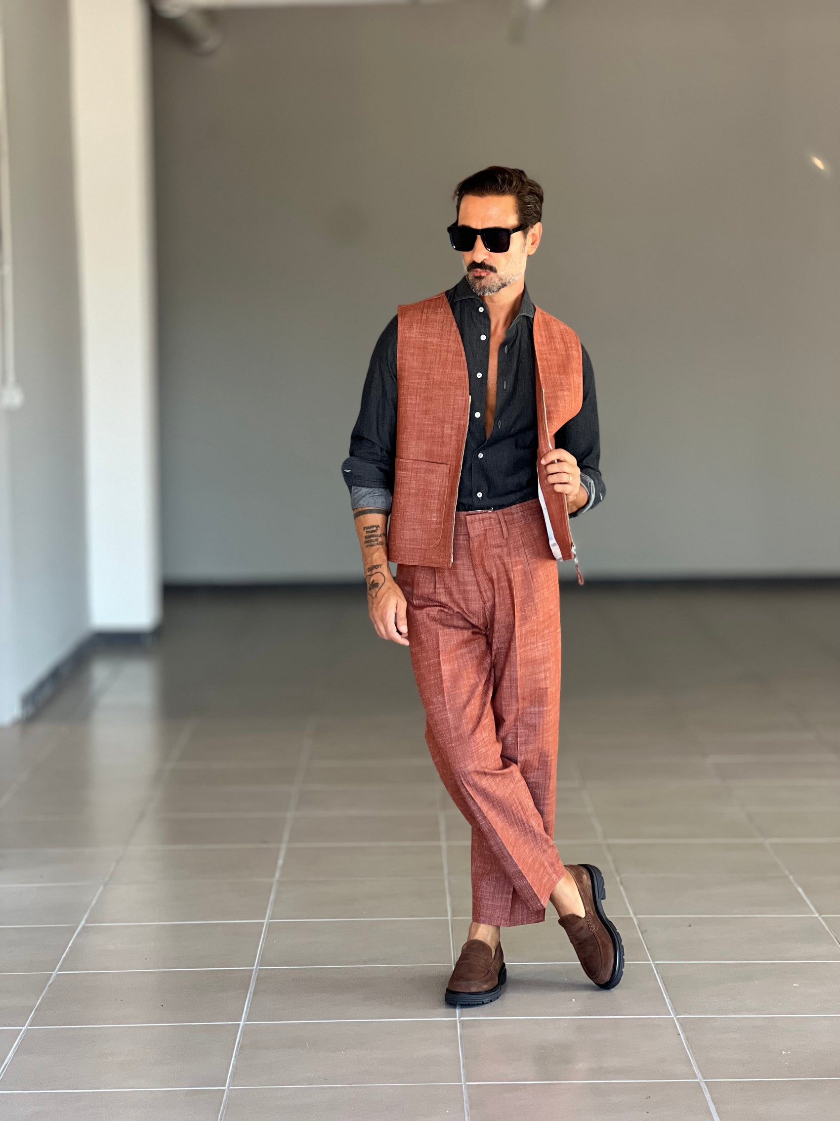 *GILET  MATTONE  FIAMMATO ZIP STONDATO PETRO'