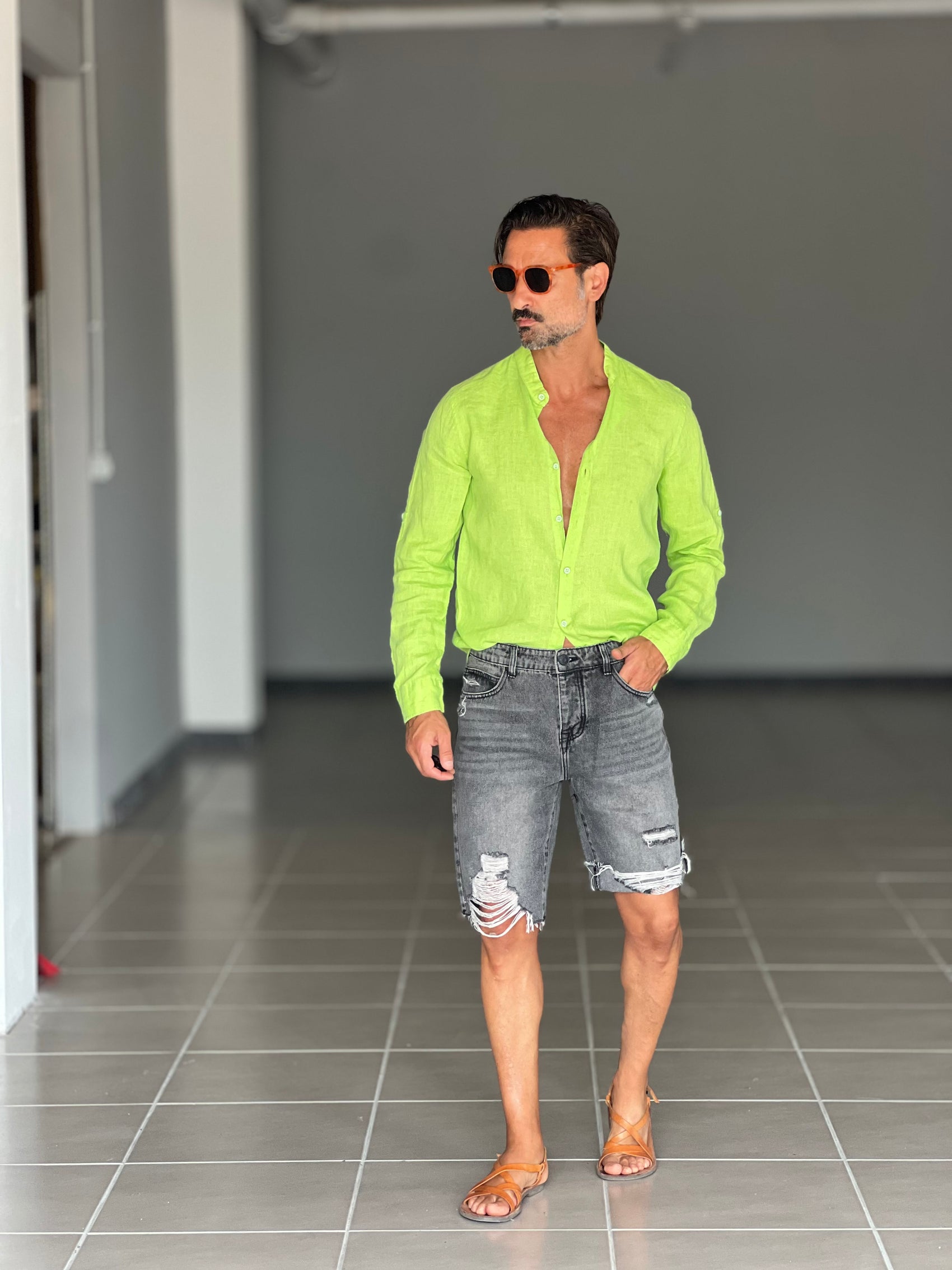 BERMUDA DENIM GRIGIO ROTTURE