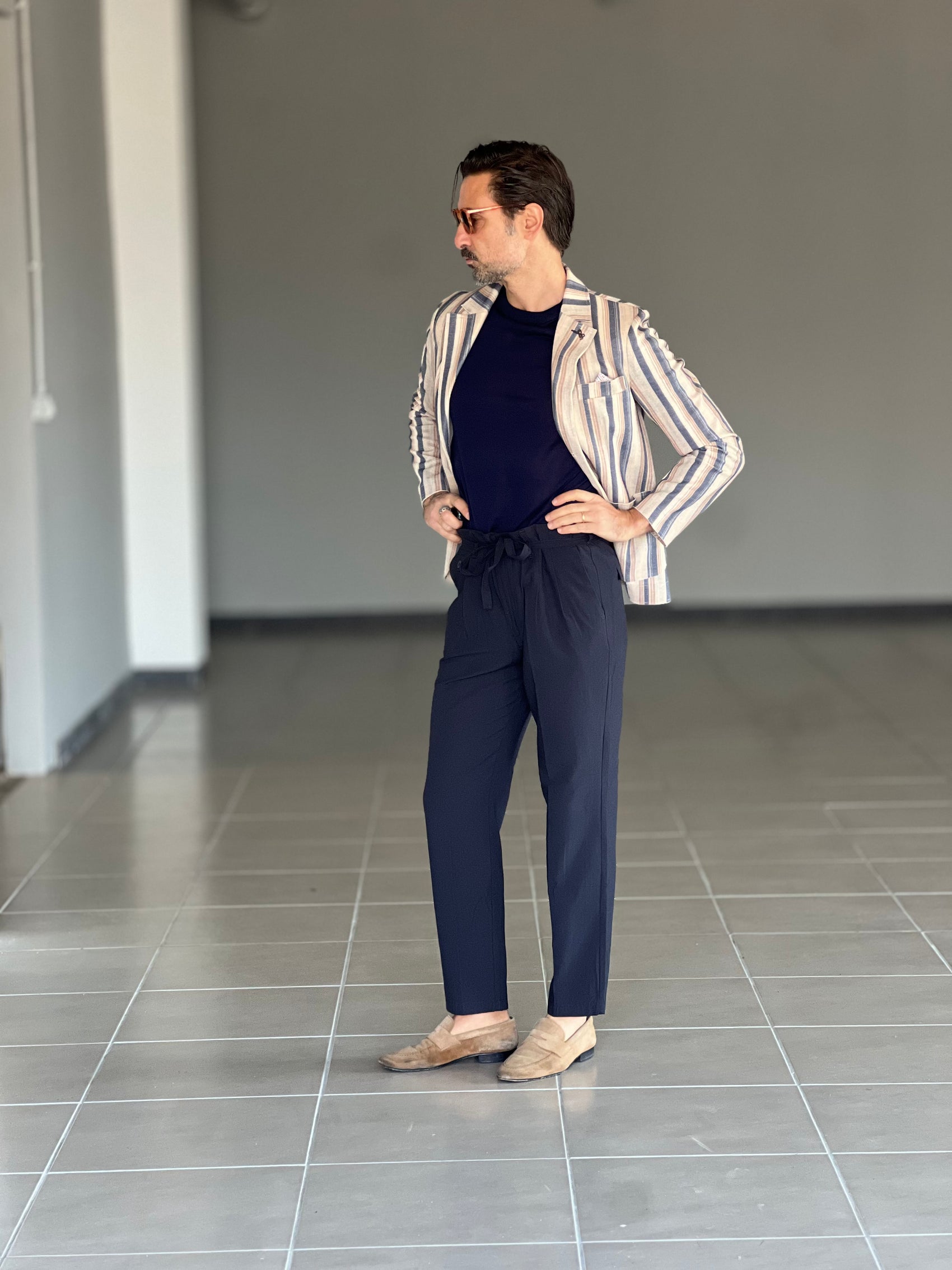 PANTALONE  PINCES BLU CREP DI  VISCOSA G PLAY INSERTO CINTURA 0025