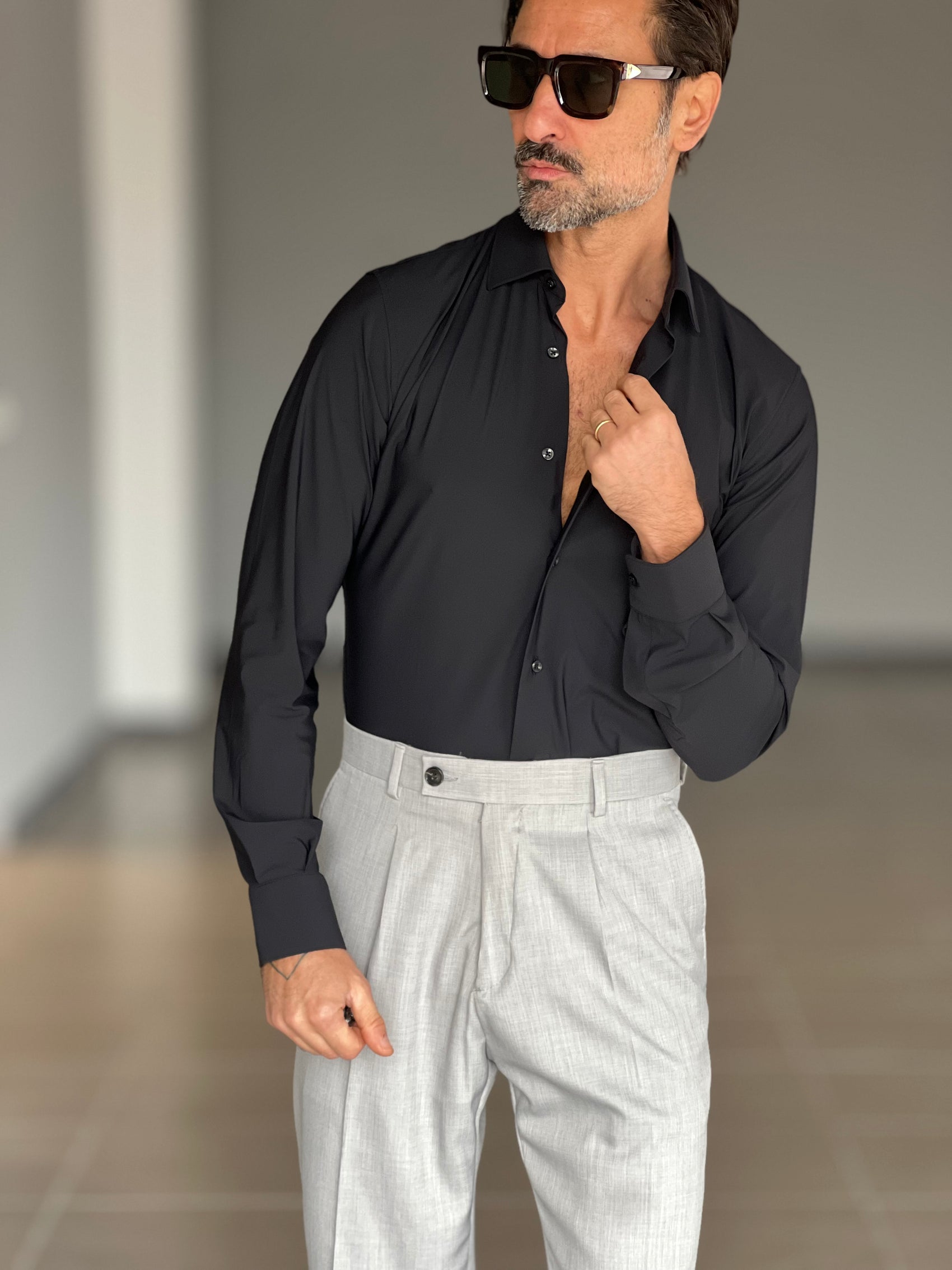 CAMICIA DEPOT NERA   EFFETTO MAGLINA  COTONE DOPPIO RITORTO 006