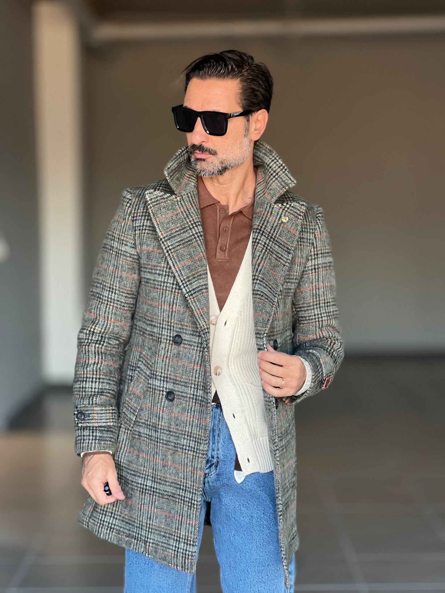 CAPPOTTO  TARTAN GRIGIO E VERDE  DOPPIOPETTO