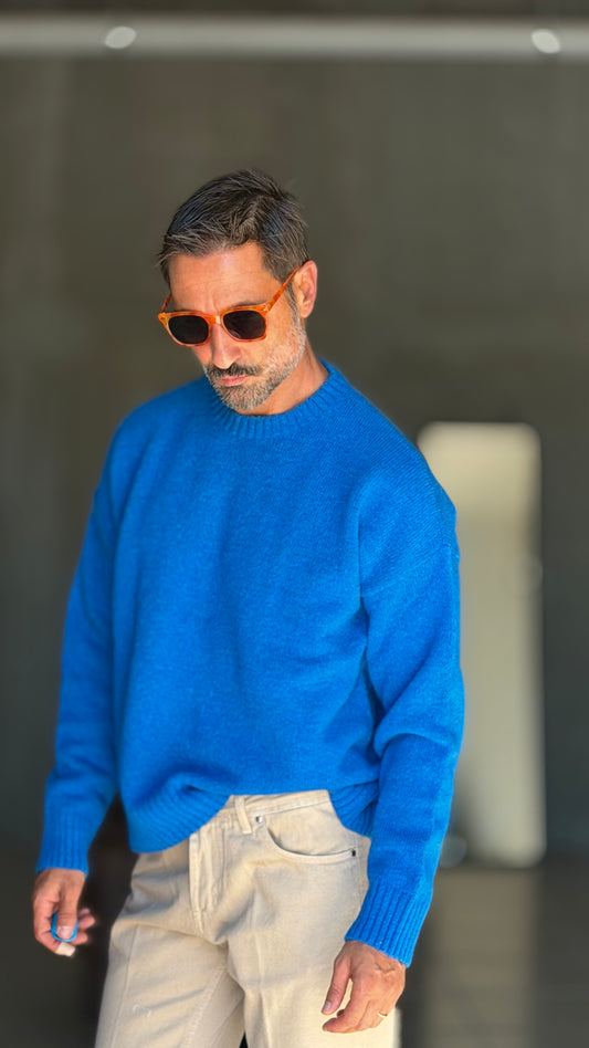 PULLOVER TURCHESE CROP MISTO LANA EFFETTO SHETTLAND