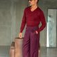 PANTALONE  PRUGNA PINCES VISCOSA  FONDO AMPIO  EFFETTO FLANELLA BATTUTA