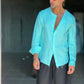 CAMICIA COREANA VERDE ACQUA GOFFRATA COTONE  EFFETTO LINO 278