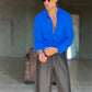 CAMICIA  BLU ROYAL COTONE EFFETTO LINO 279