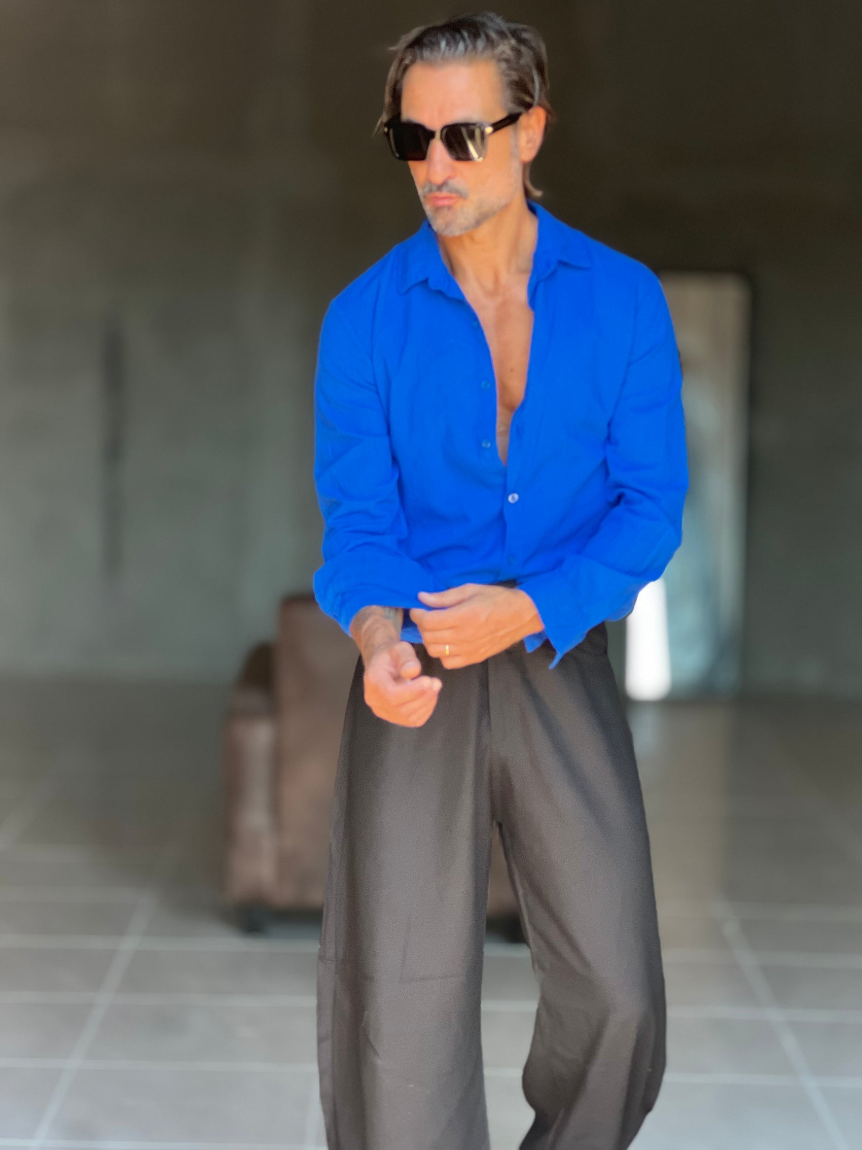 CAMICIA  BLU ROYAL COTONE EFFETTO LINO 279