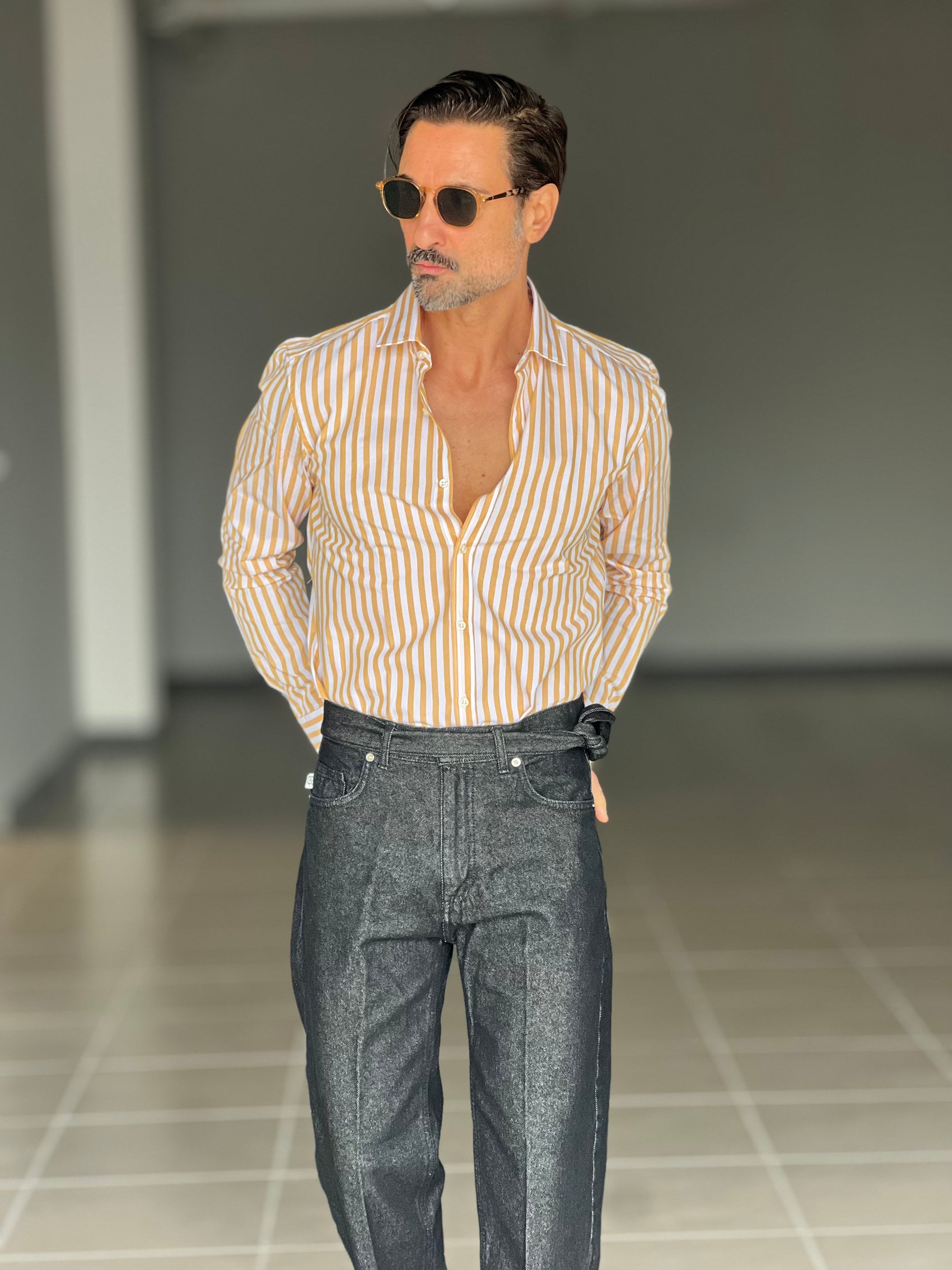 CAMICIA DEPOT BACCHETTA GRANDE OCRA   COLLO PICCOLO POPELINE  DI COTONE DOPPIORITORTO