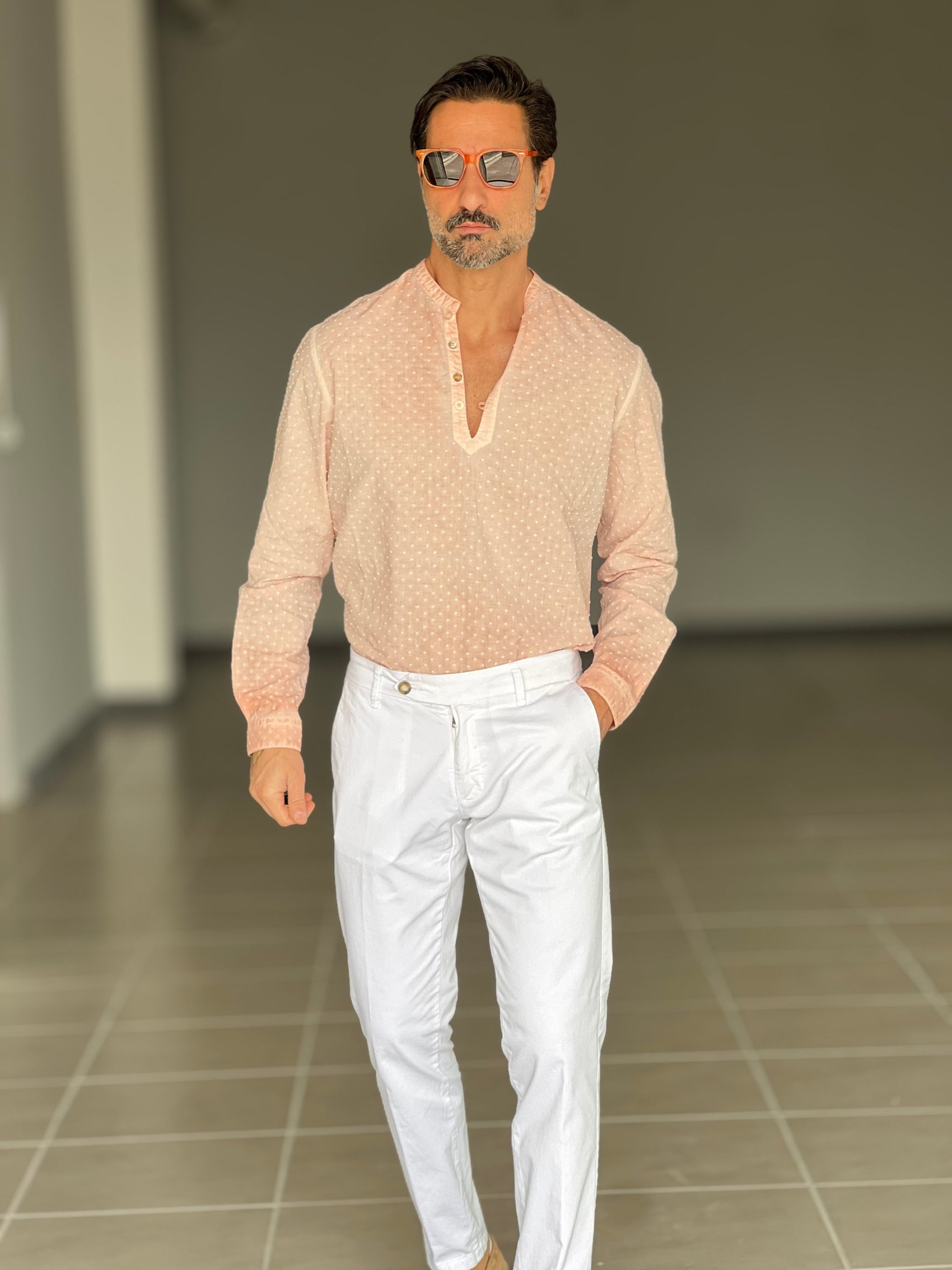 WHITE VISCOSE TROUSERS WITH REGULAR BOTTOM