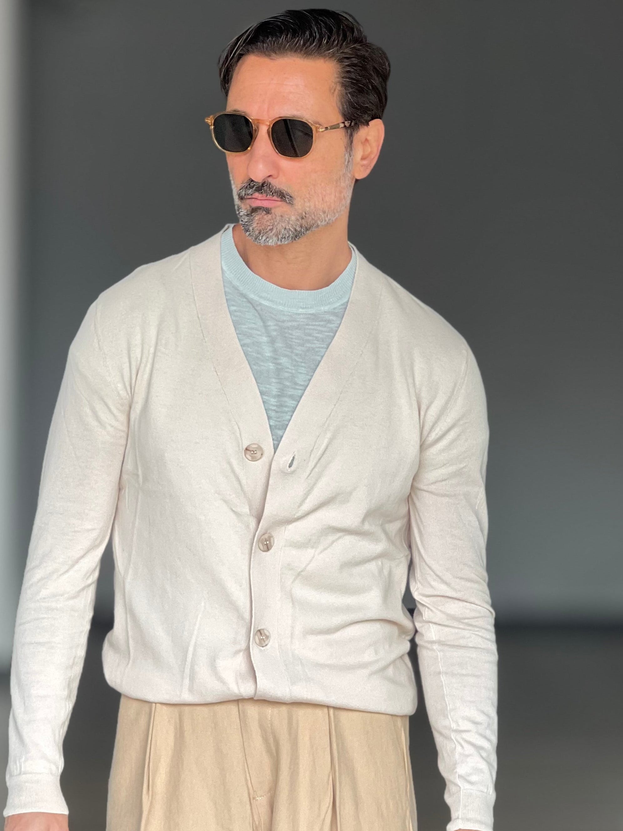 CARDIGAN RASATO BEIGE COTONE