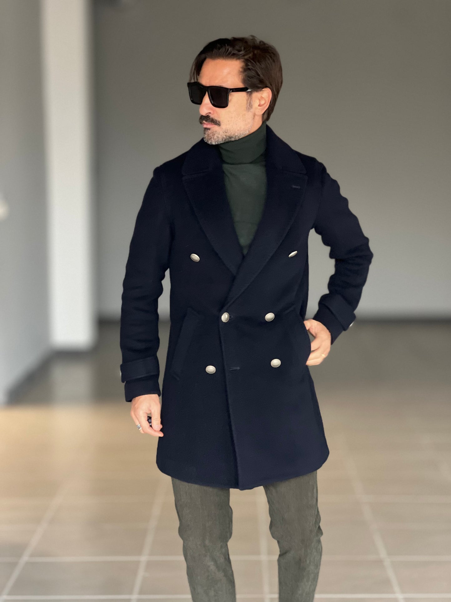 BLUE HIGH NECK COAT
