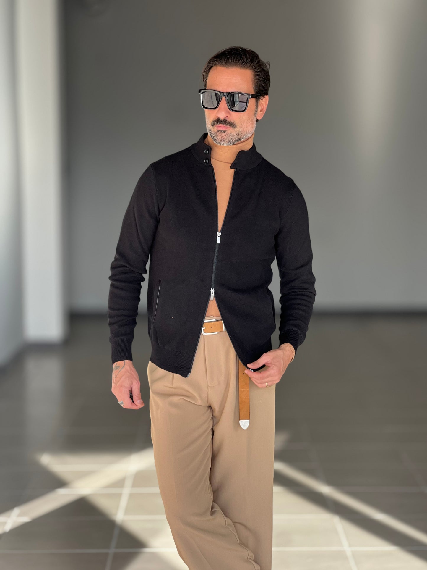 BEIGE COTTON OPEN CARDIGAN