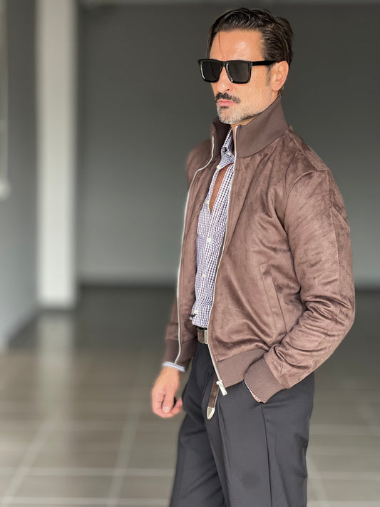 BOMBER ECOSUED MORO COLLO IN MAGLIA