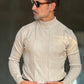 PULLOVER BEIGE  MEZZO COLLO TRECCIA VISCOSA