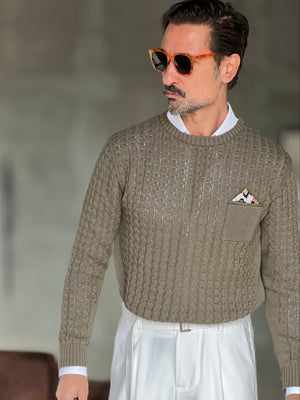 MAGLIA SALVIA  TRECCIA COTONE TASCHINO