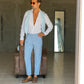 PANTALONE CELESTE  VITA ALTA PINCES VISCOSA