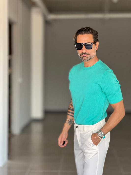 MAGLIA VERDE AMBRA   2 FILI MANICA CORTA