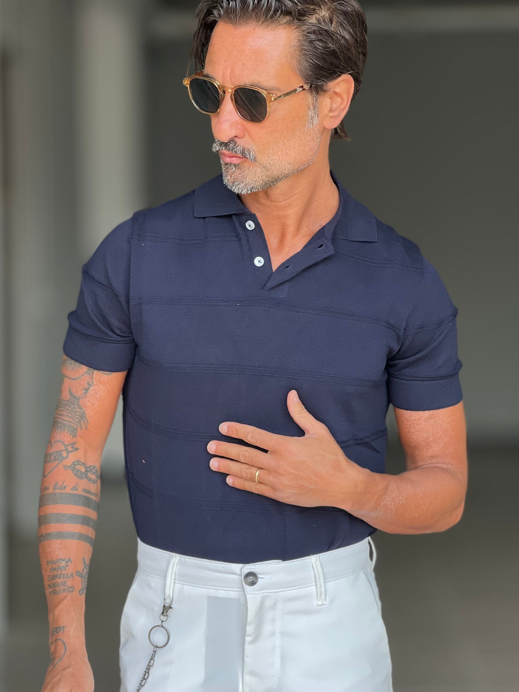 POLO BLU  TESSUTO OPERATO