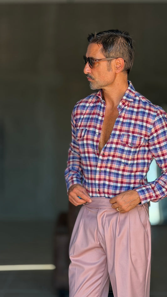 CAMICIA DEPOT  TARTAN  BLU ROSA E PANNA  TEXANA