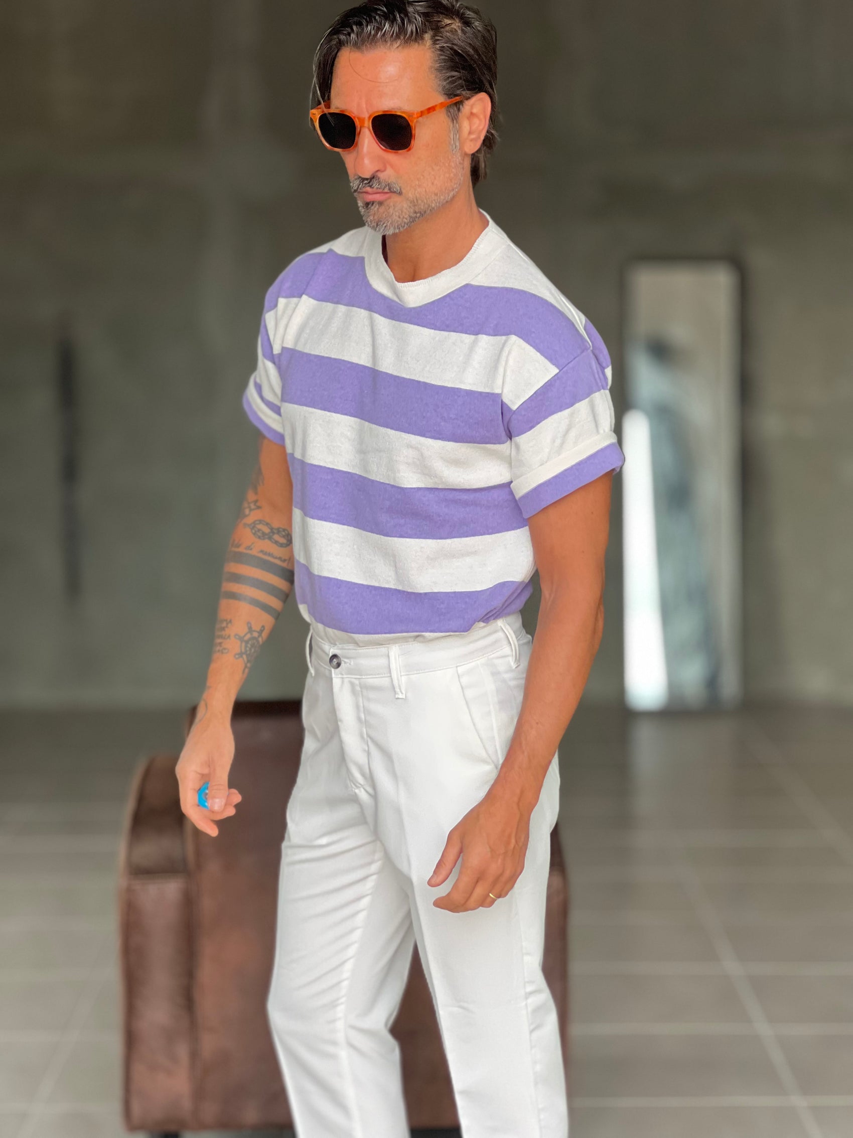 MAGLIA  GIRO RIGA LILLA  E BIANCA 68