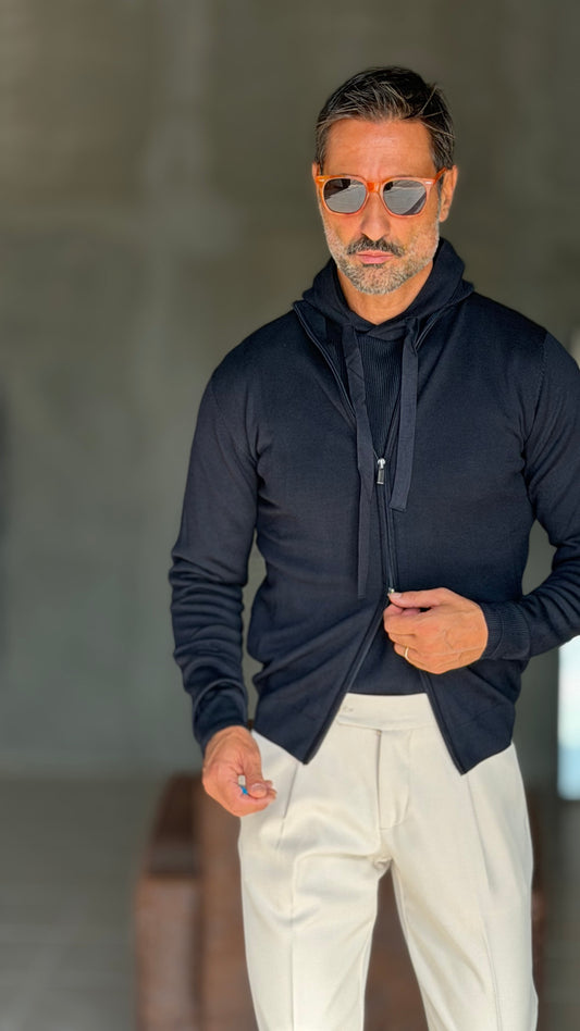 CARDIGAN  BLU RASATO DOPPIA ZIP  HAMAKI-HO VISCOSA E MISTI