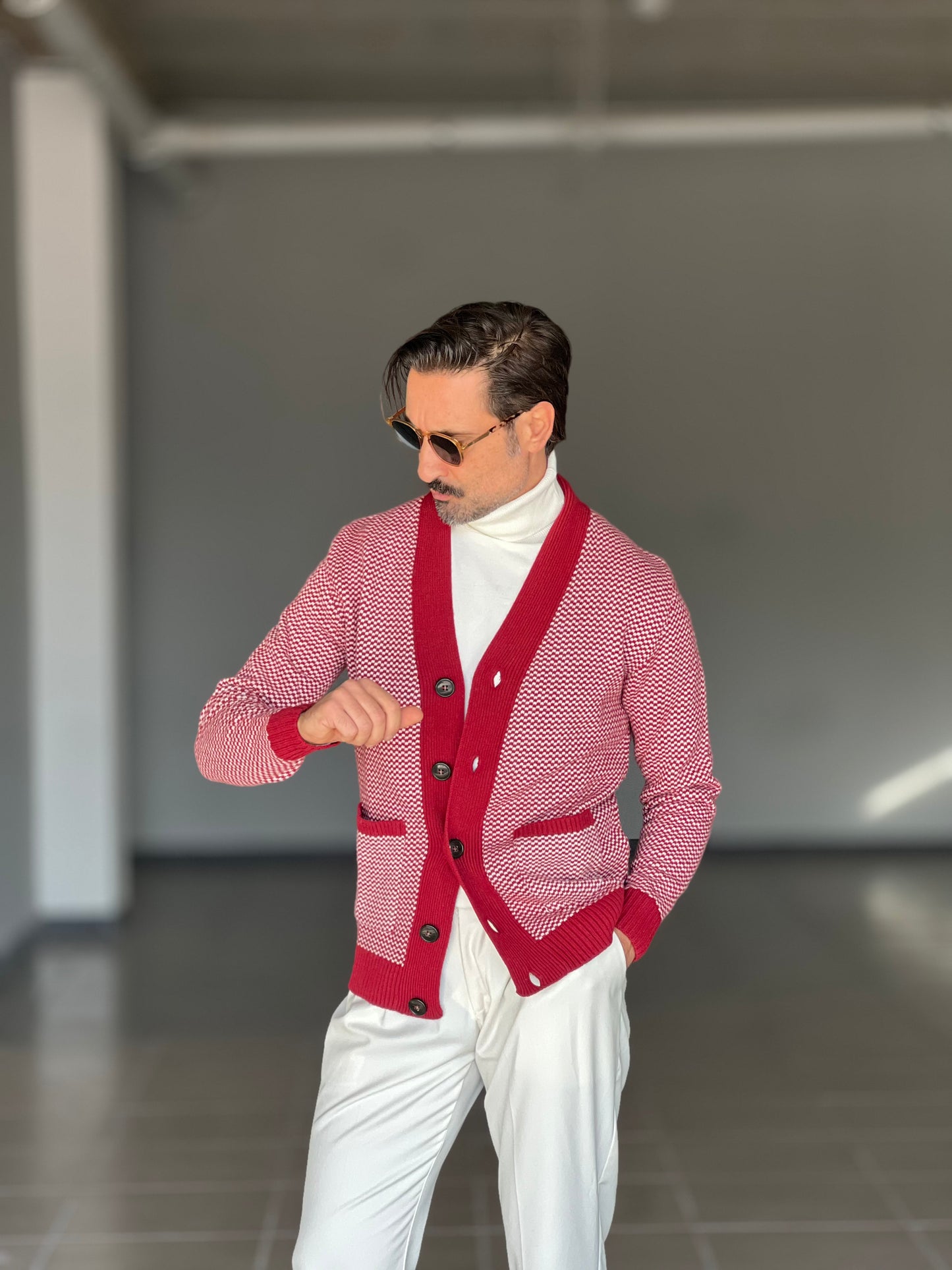 CARDIGAN  PRUGNA  MISTO LANA EFFETTO  BOTTONATO