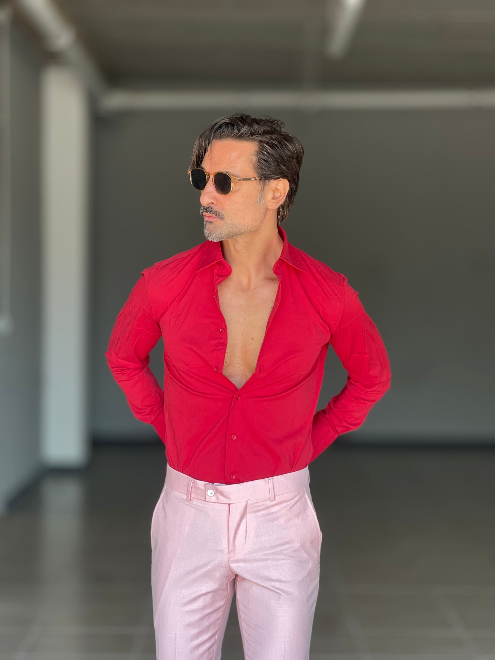 CAMICIA ROSSA  POPELINE DI COTONE STRECH. 0045