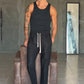 PANTALACCIO NERO  LACCIO A CONTRASTO MISTO LINO