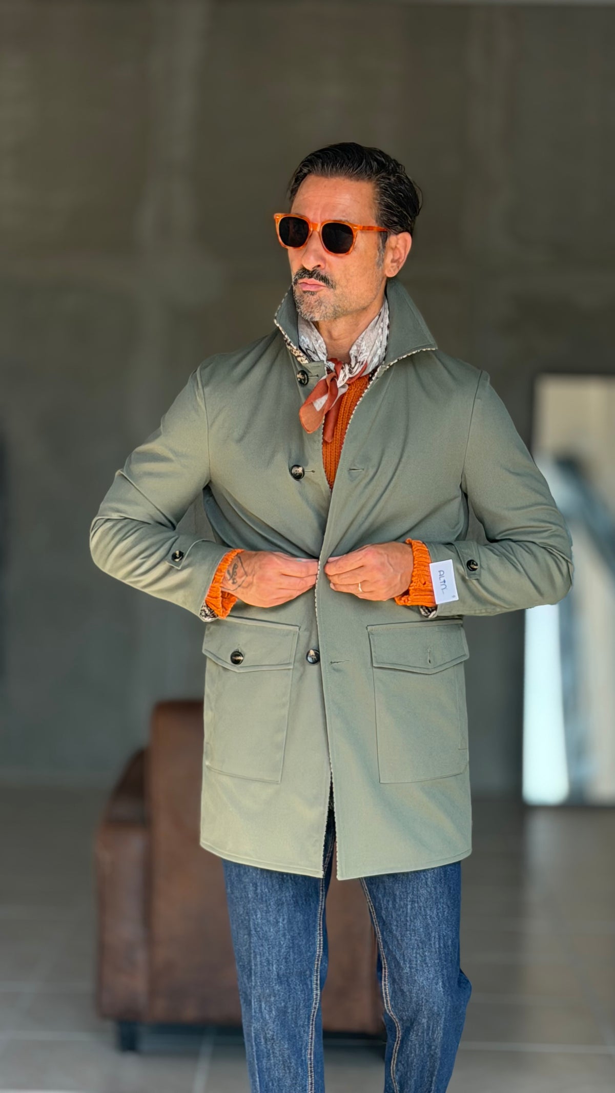 TRENCH  VERDE  DOUBLEFACE PIE DE POULE ALTATENSIONE