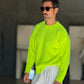 PULLOVER GIALLO FLUO  OVERFIT TESSUTO  MISTO EFFETTO SHETTLAND