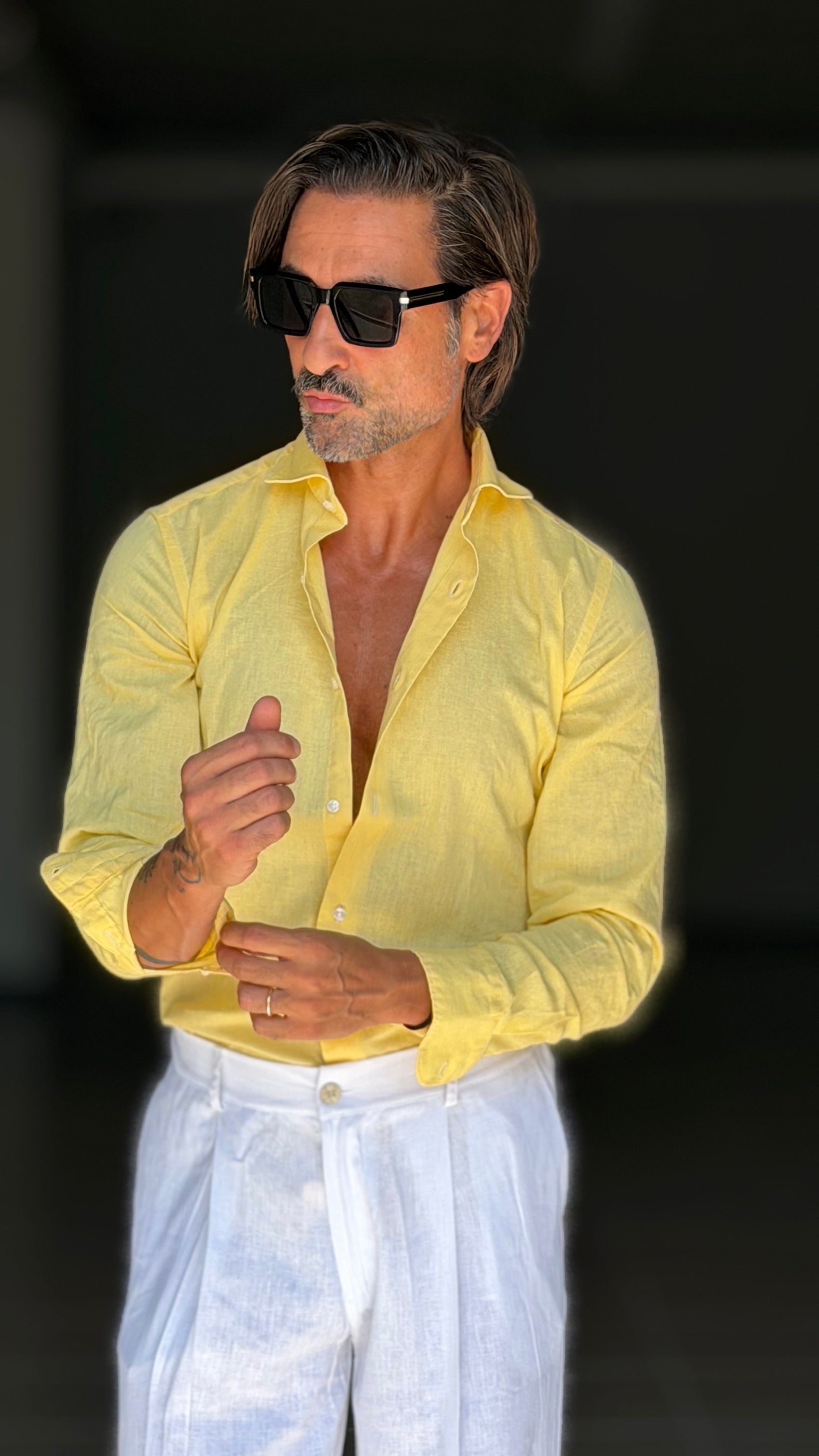 CAMICIA GIALLA CANARINO PURO LINO