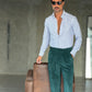 WHITE VISCOSE TROUSERS WITH REGULAR BOTTOM