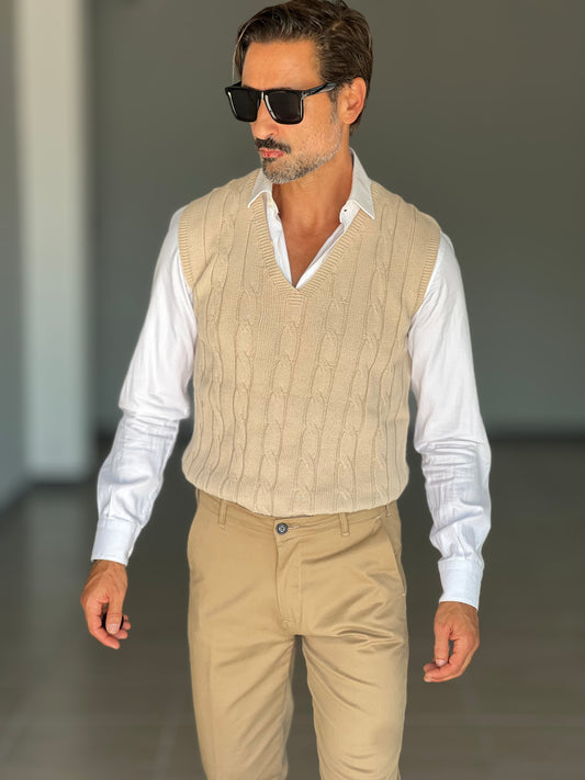 GILET  MAGLIA  CAMMELLO  TRECCIA INGLESE