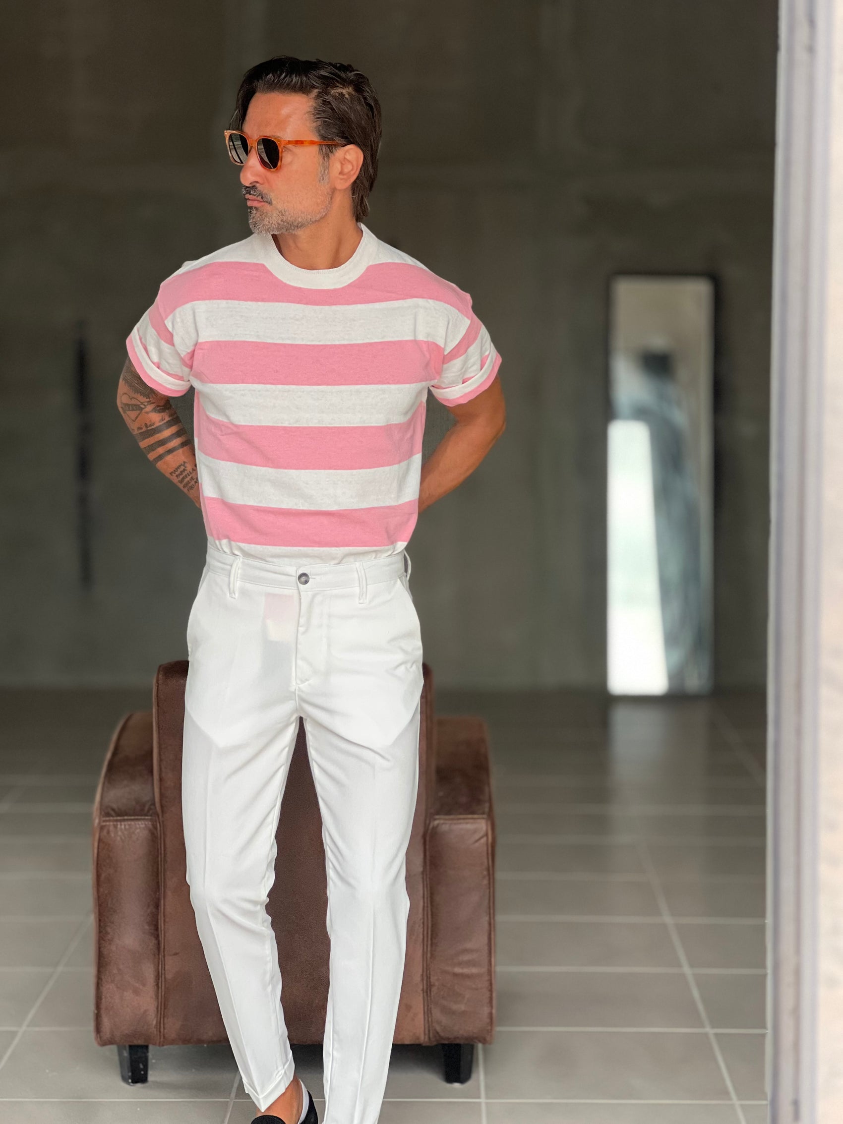 WHITE VISCOSE TROUSERS WITH REGULAR BOTTOM