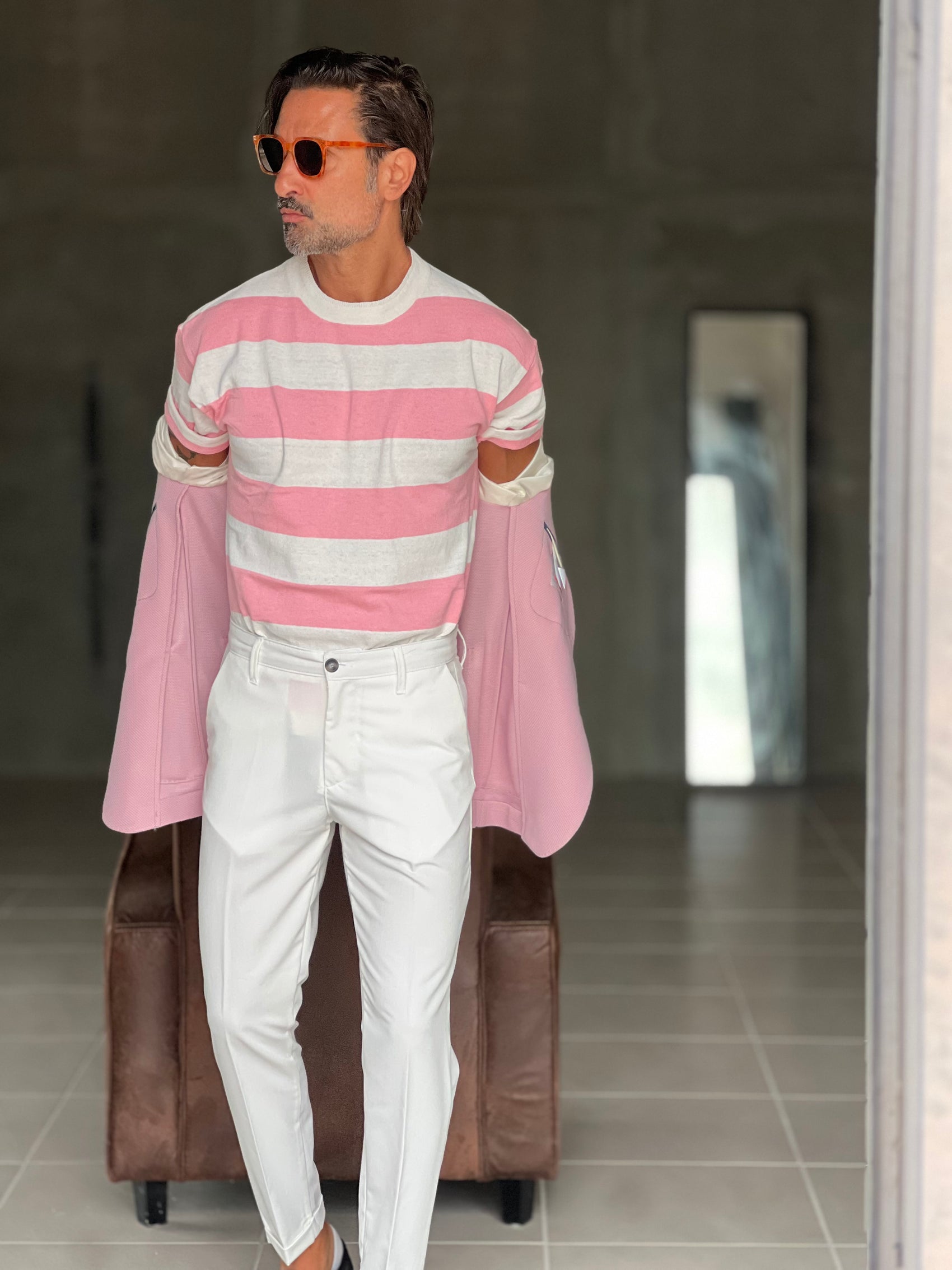 WHITE VISCOSE TROUSERS WITH REGULAR BOTTOM