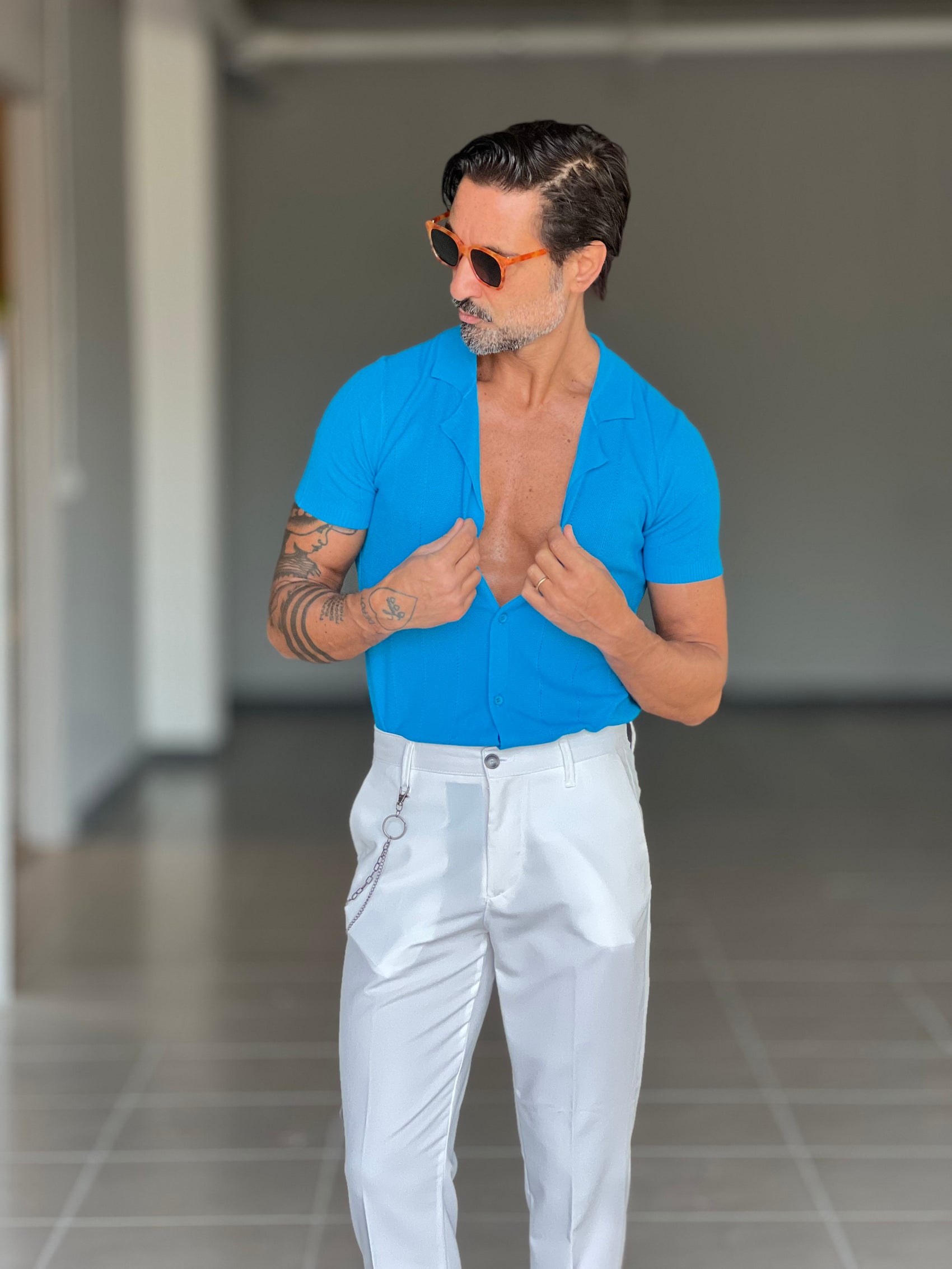 BLUE THREAD COTTON CREW NECK SWEATER