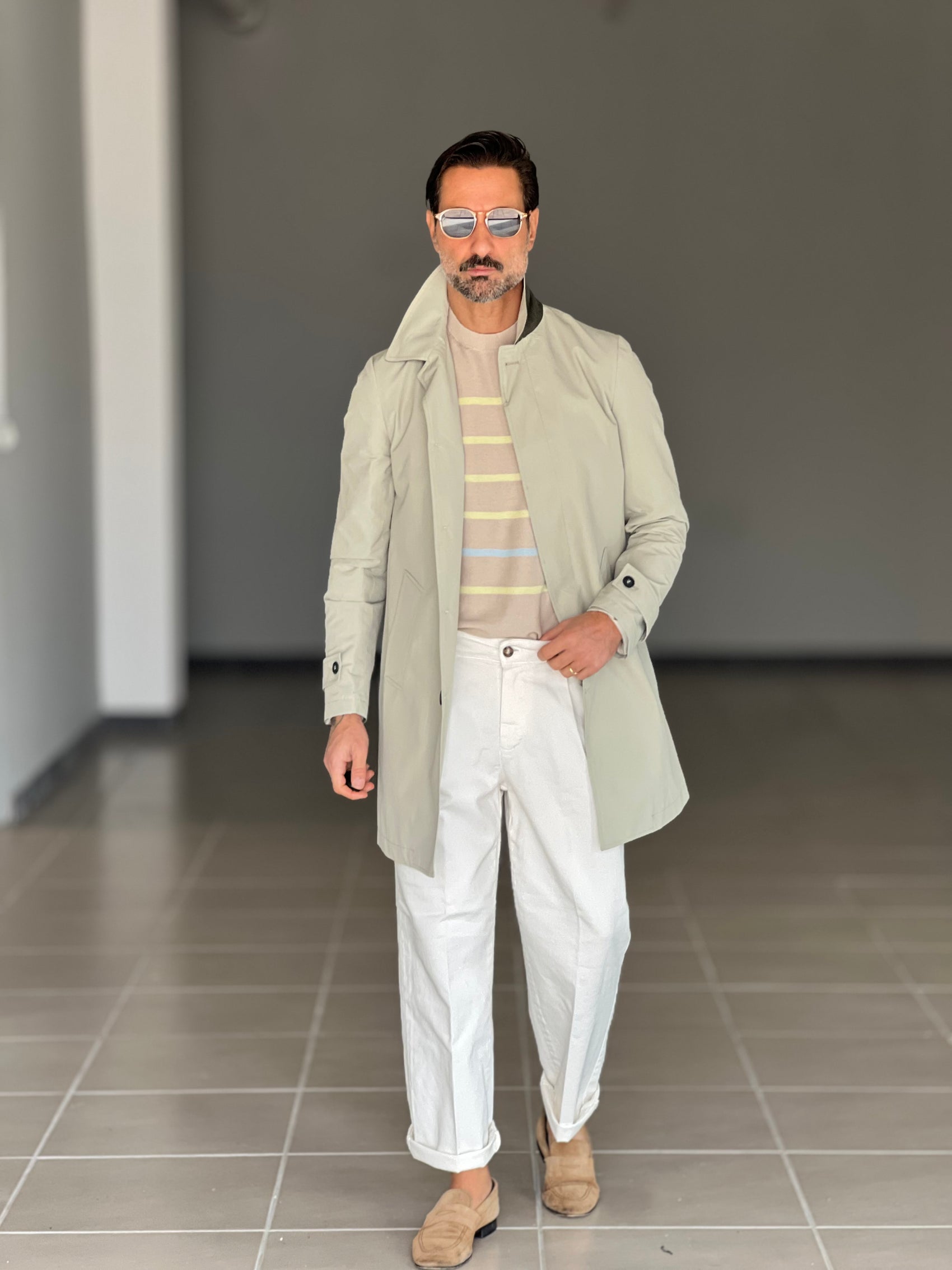 TRENCH BEIGE TESSUTO TECNICO IMPERMIABILE COLLO CAMICIA