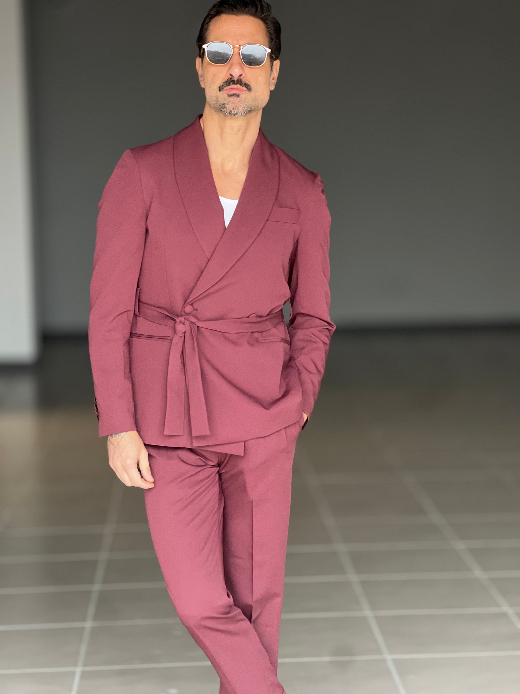 ABITO  PRUGNA DOPPIOPETTO VISCOSA CINTURA IN VITA