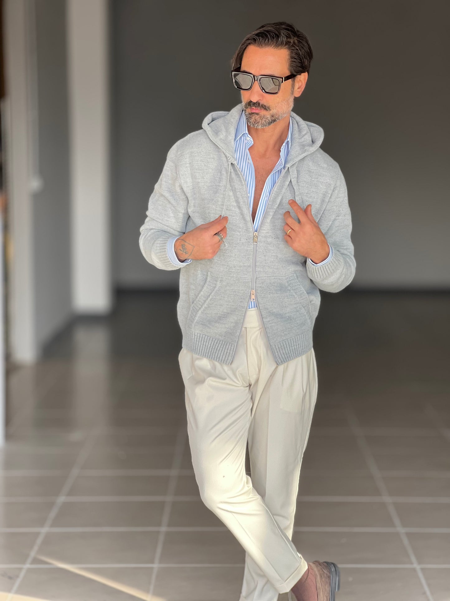 BEIGE COTTON OPEN CARDIGAN