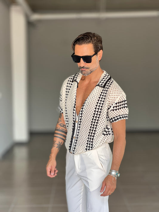 POLO CAMICIA BIANCA  LAVORAZIONE NERA