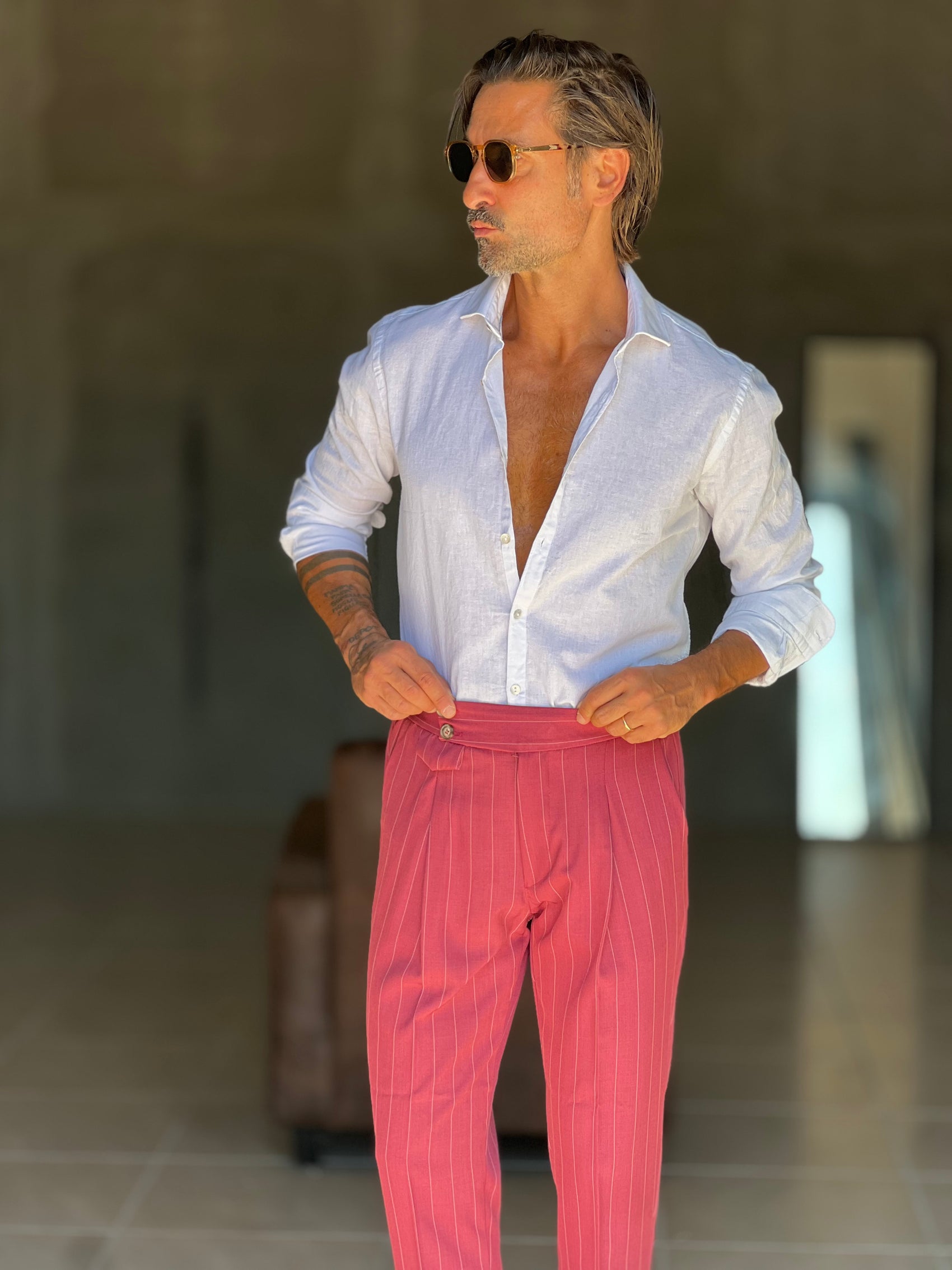 WHITE VISCOSE TROUSERS WITH REGULAR BOTTOM