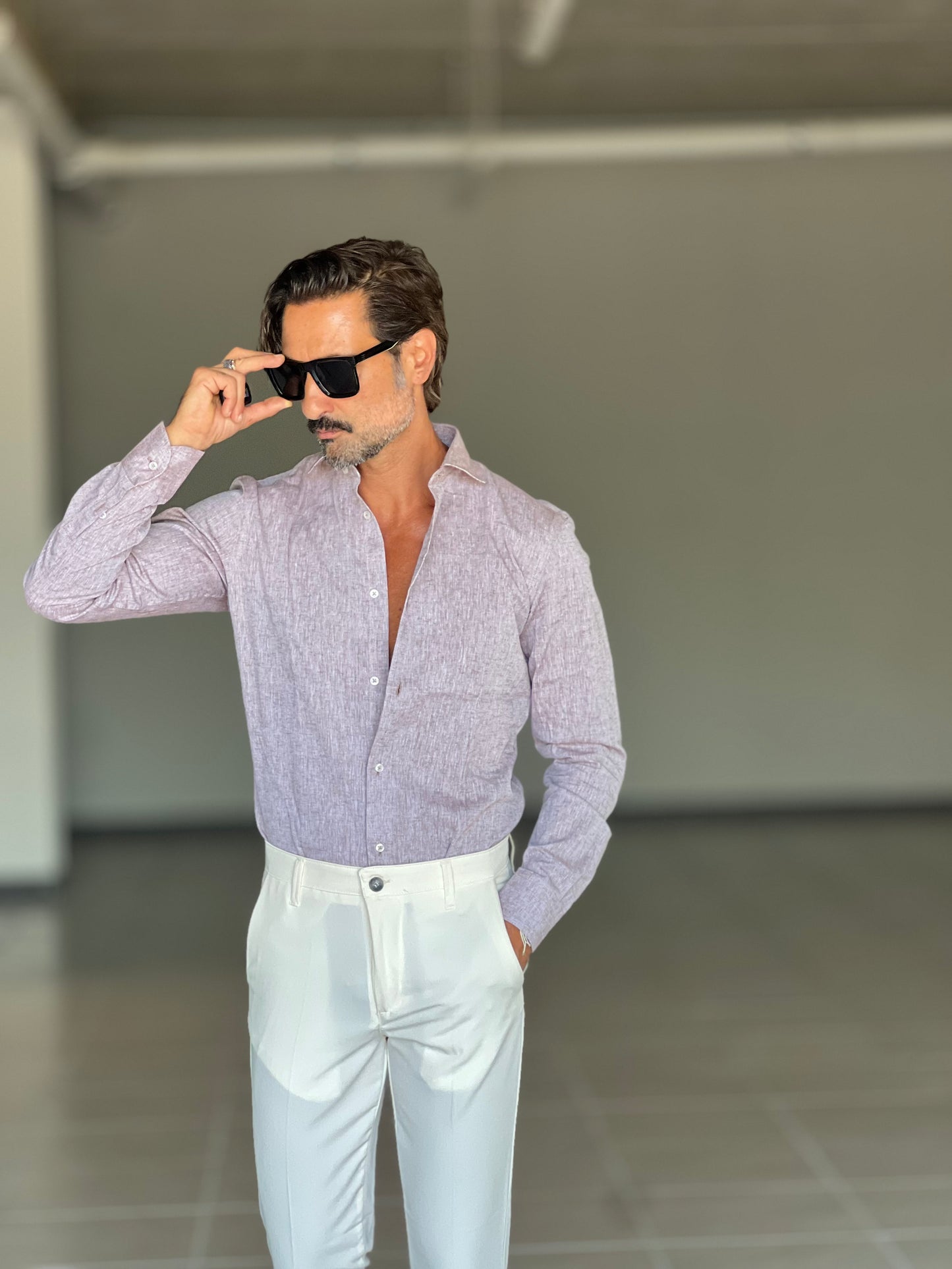 CAMICIA  TABACCO  CHIARO  100%LINO
