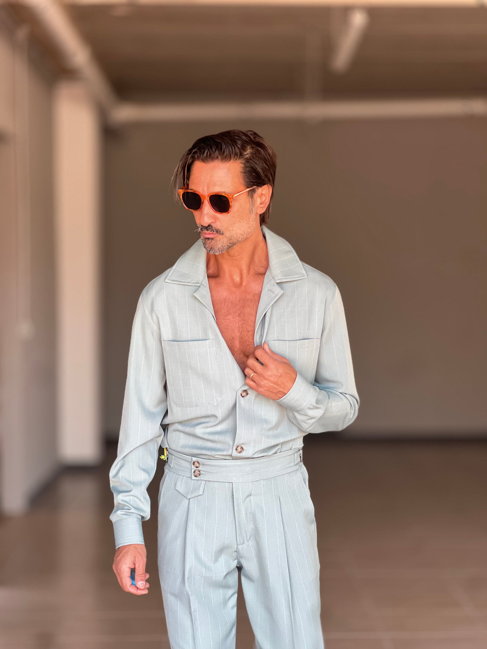 FILLJACKET VERDE SALVIA GESSATO RIGA LARGA  VISCOSA OVER FIT 0300 ABBINABILE AL PANTALONE GESSATO  VERDE SALVIA  00300