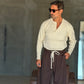 WHITE VISCOSE TROUSERS WITH REGULAR BOTTOM