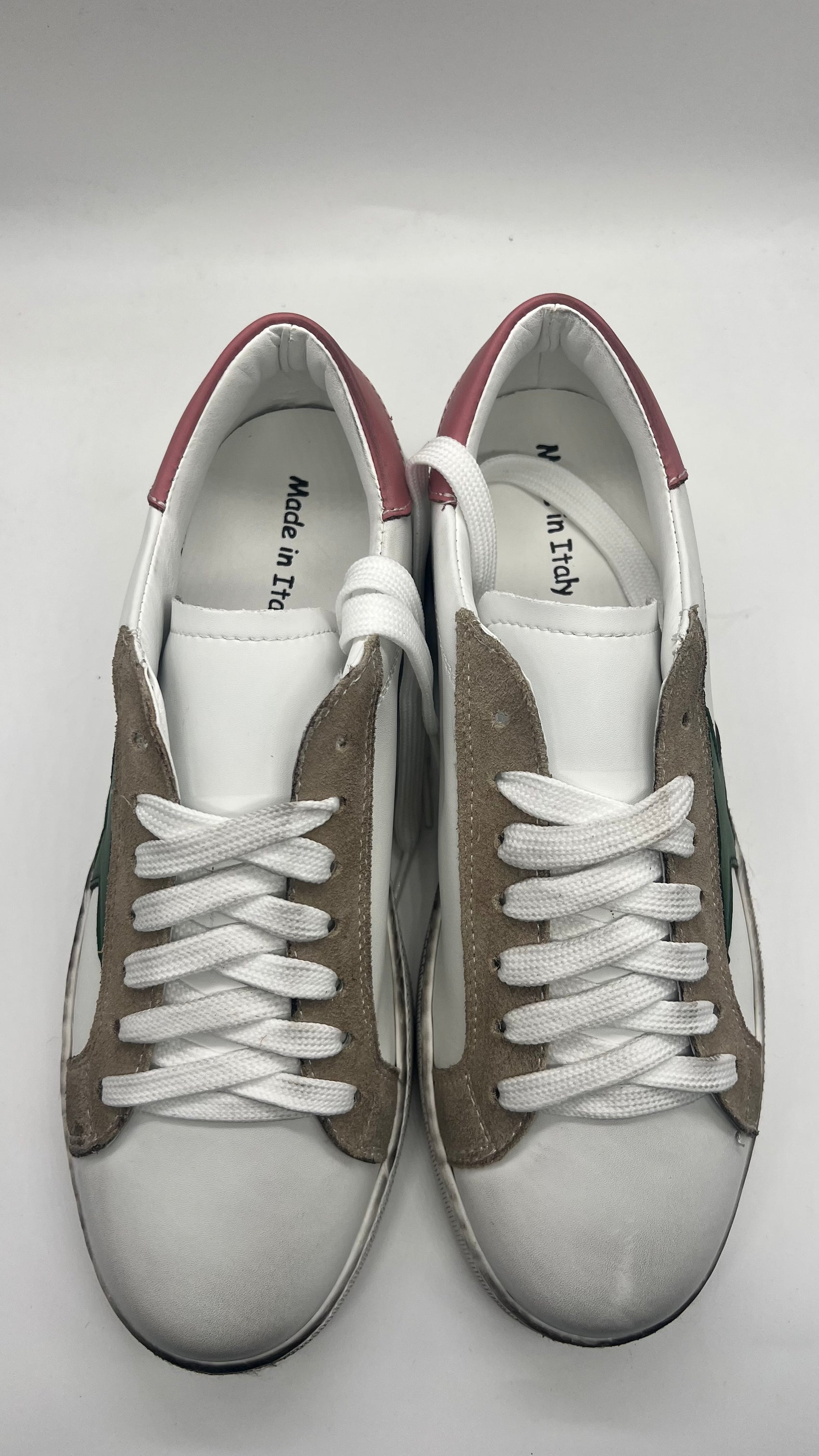 LEATHER AND SUEDE SNEAKERS WITH YELLOW CAP