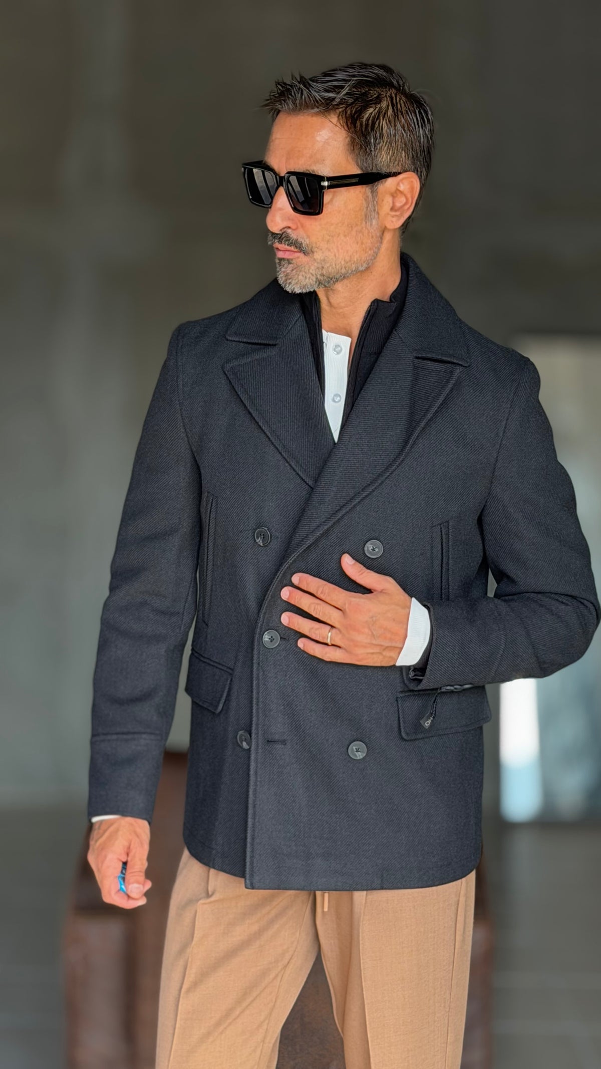 BLUE HIGH NECK COAT
