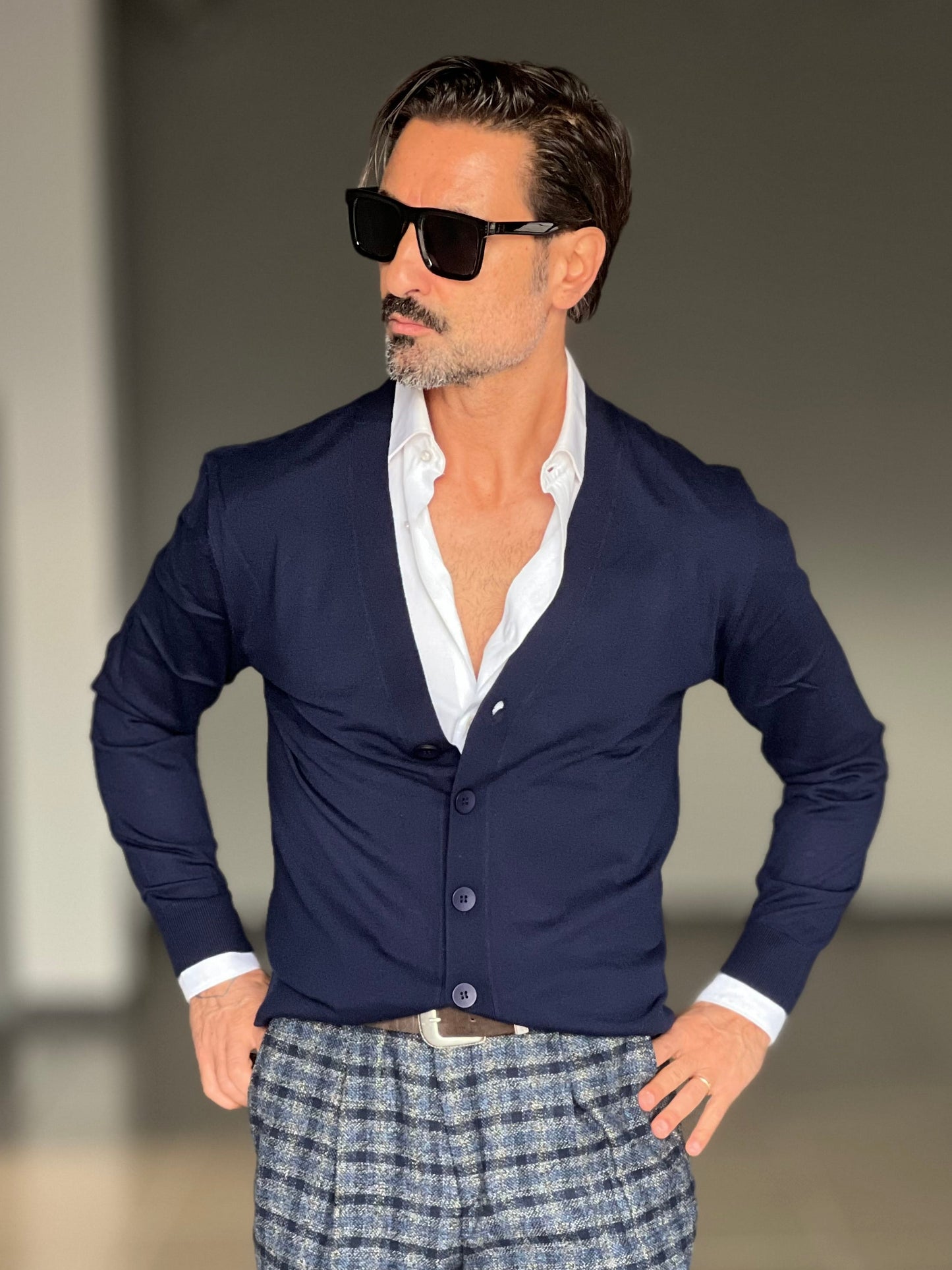 CARDIGAN BLU RASATO 2 FILI SOTTOGIACCA