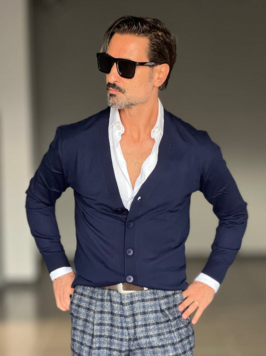 CARDIGAN BLU RASATO 2 FILI SOTTOGIACCA