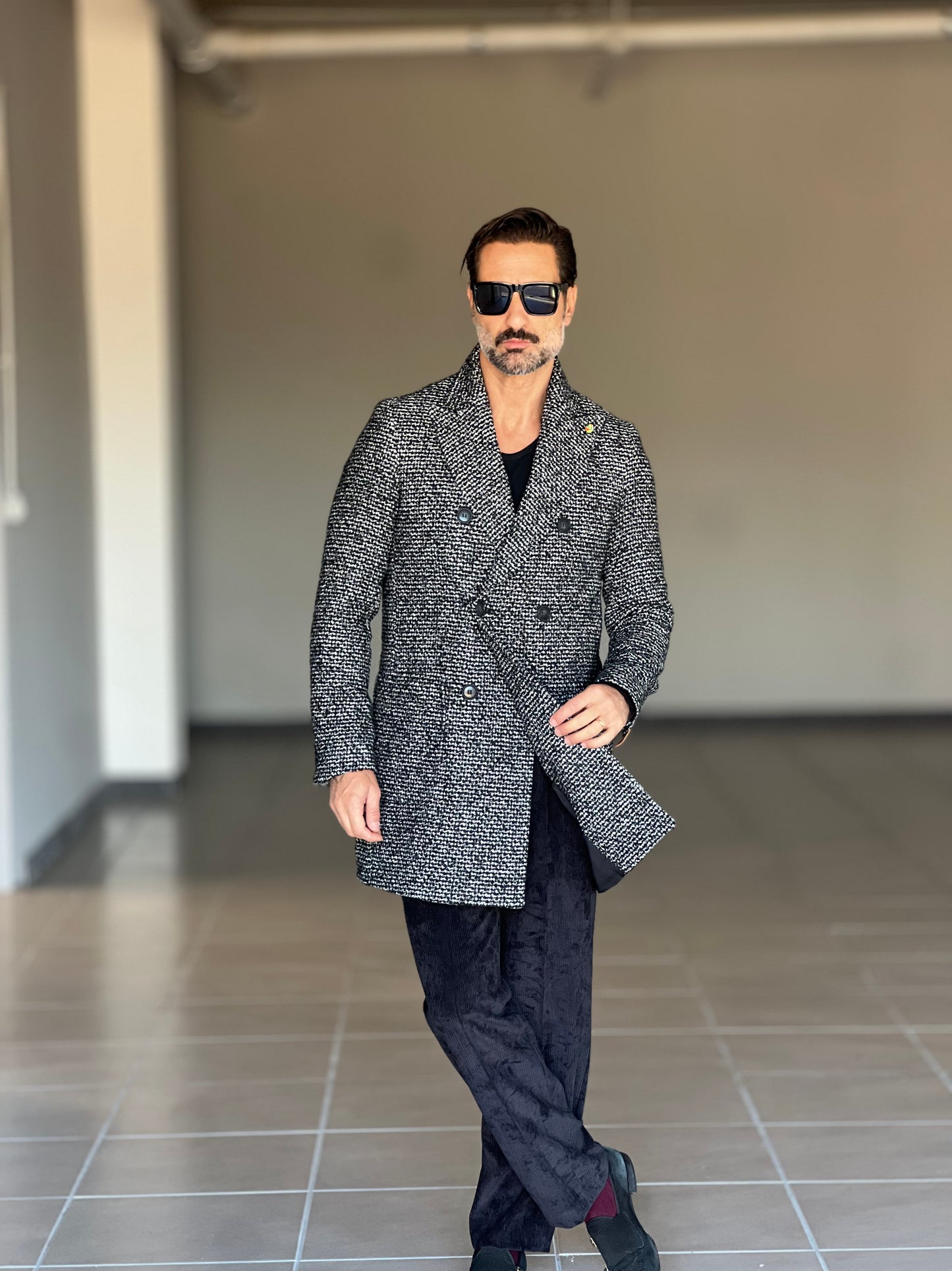 CAPPOTTO  NERO DOPPIOPETTO TWEED