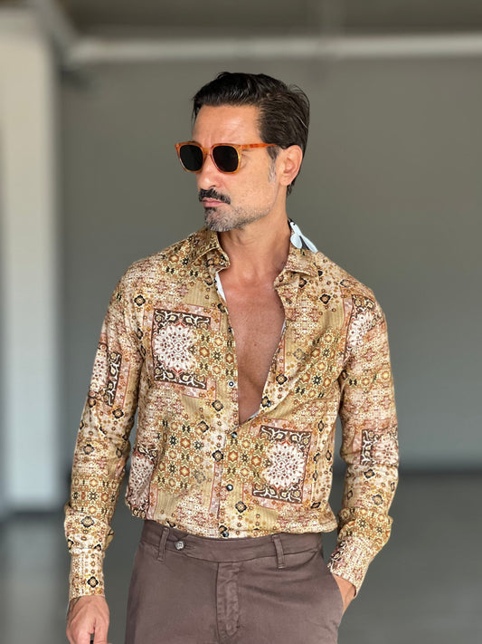 CAMICIA KOON STAMPA FONDO CAMMELLO